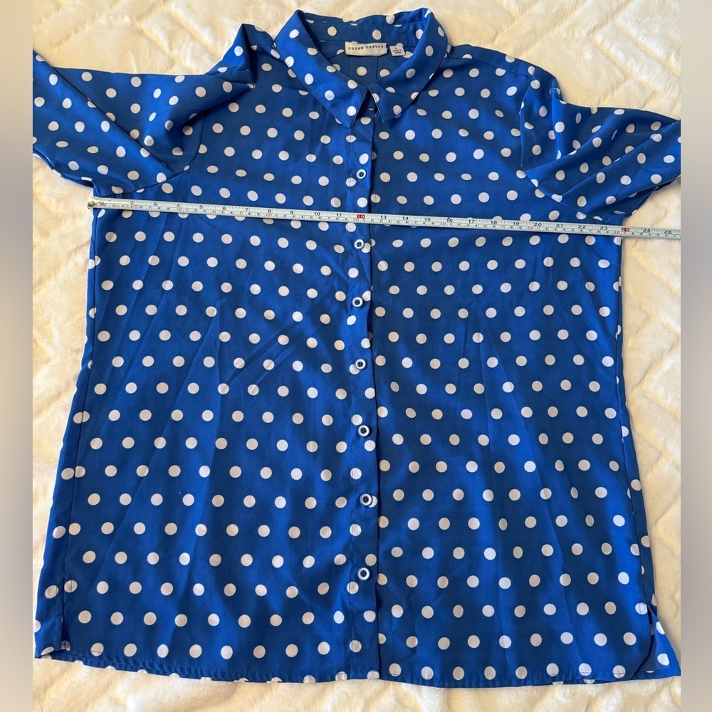 Susan Graver Blue and White Polka Dot Blouse - Picture 5 of 8